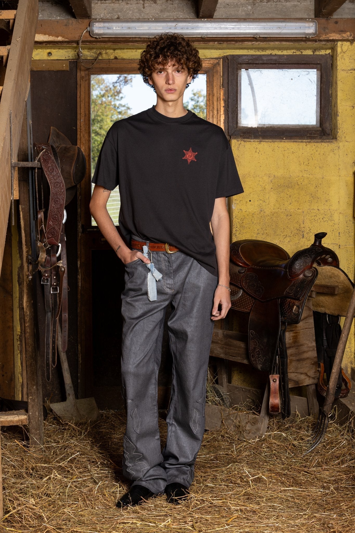 Patched Metallic Grey Pants